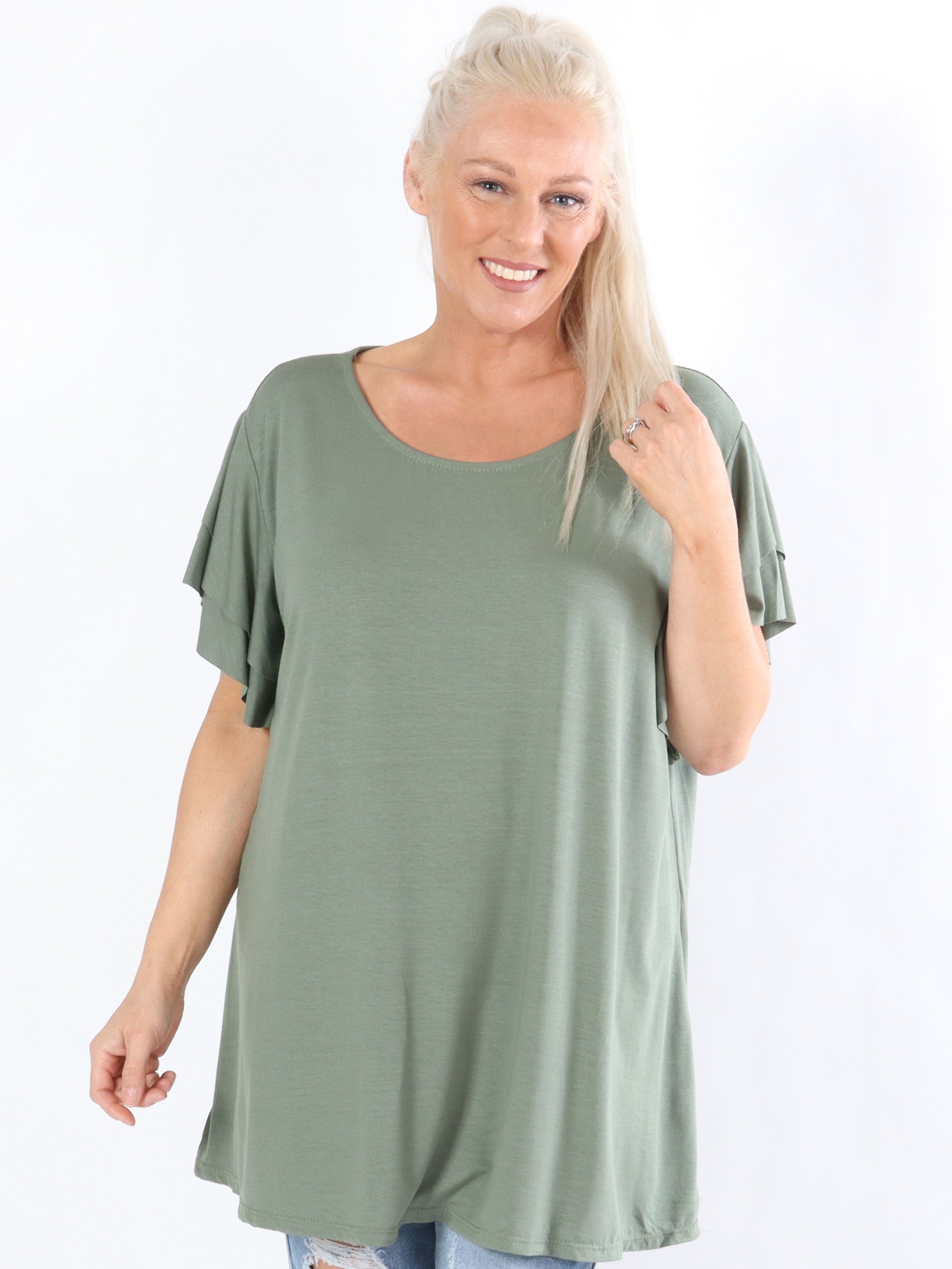 Alexa - T-shirt i jersey stof med søde flæseærmer